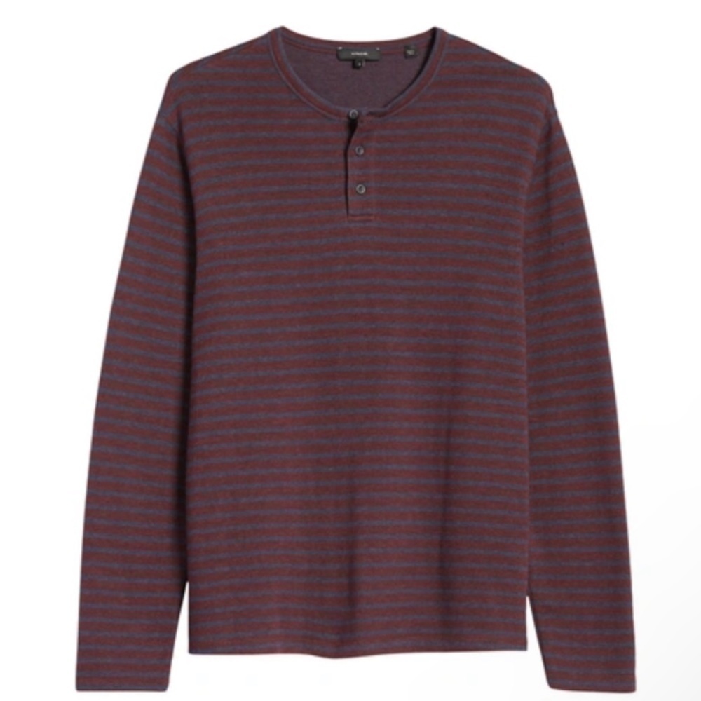 VINCE MEN'S STRIPED COTTON-BLEND HENLEY SHIRT HEATHER SONOMA/HEATHER COASTAL L